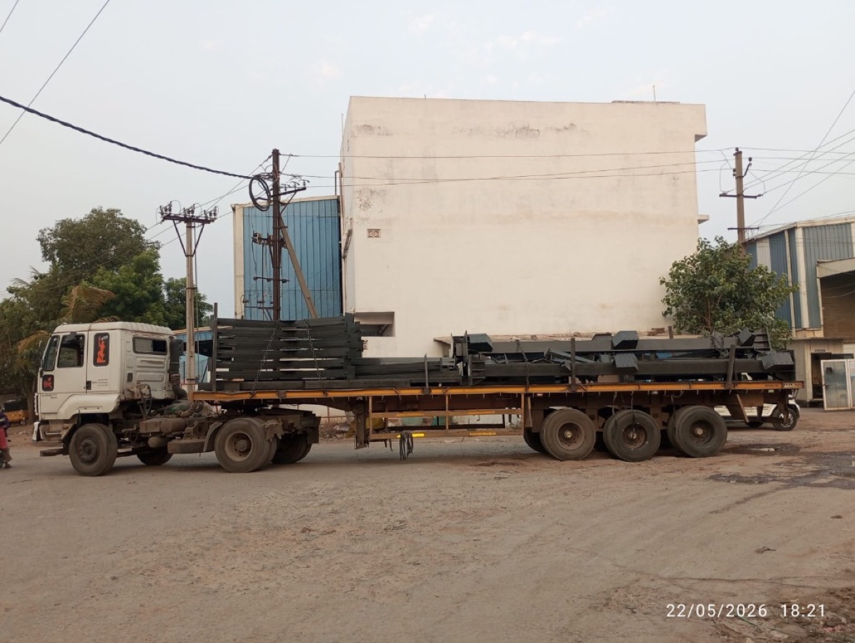 LOAD BEARER Multi-Axle Structural Steel Truck Carrying I-Beams
